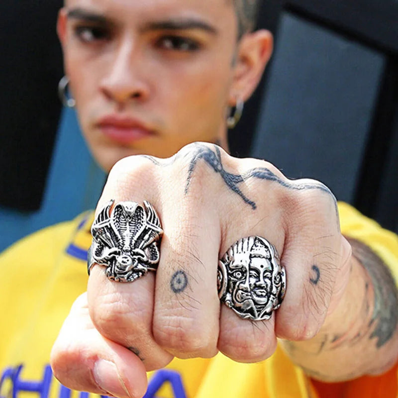 God or Devil Gothic Open Ring — Retro Biker Statement Band