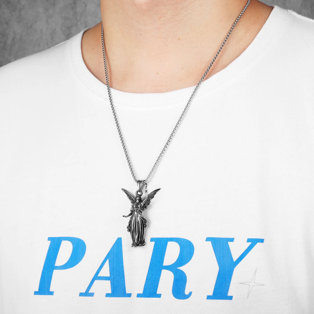 Angel Statue Pendant Necklace — Stainless Steel