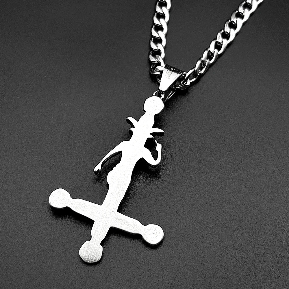 Inverted Cross Stainless Steel Pendant Necklace
