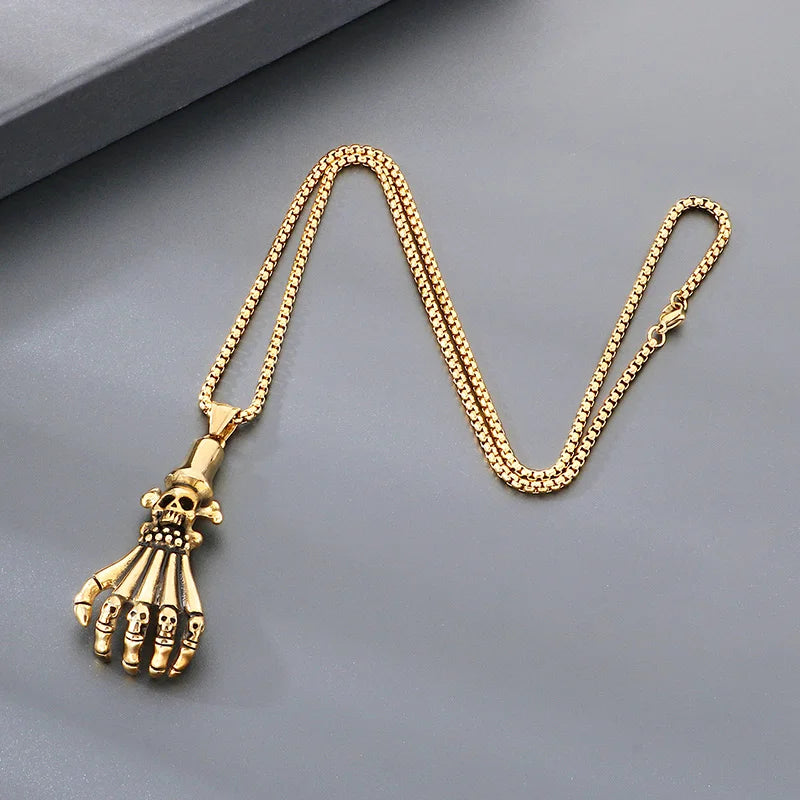Gothic Skull Palm Pendant Necklace — Stainless Steel