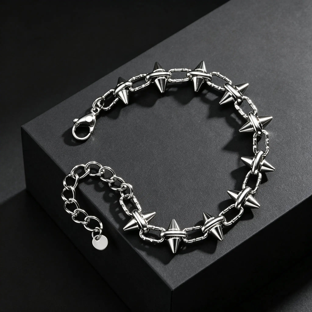 Gothic Spike Rivet Link Bracelet — Stainless Steel