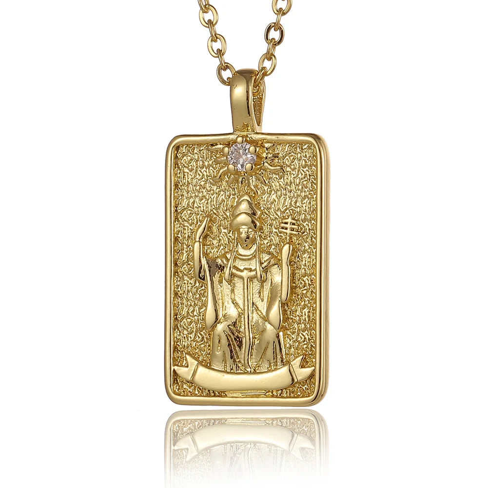 22 Style Classic Tarot Card Pendant Necklace Double Sided Zircon Tarot Necklace Major Arcana Empress Sun Star Sign