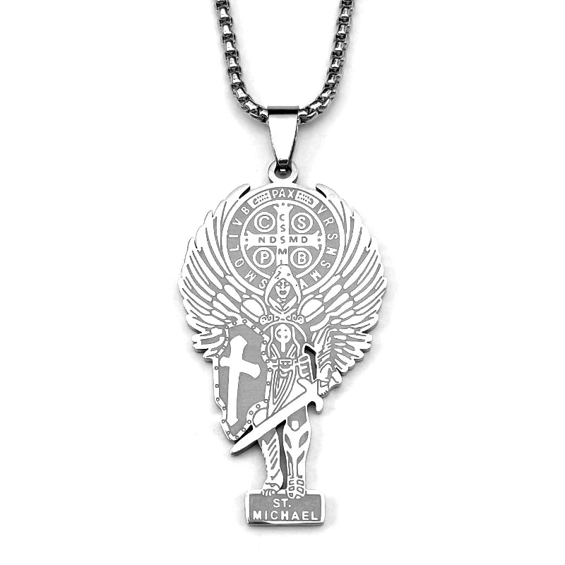 Archangel Michael Chain Necklace — Gold-Tone Metal