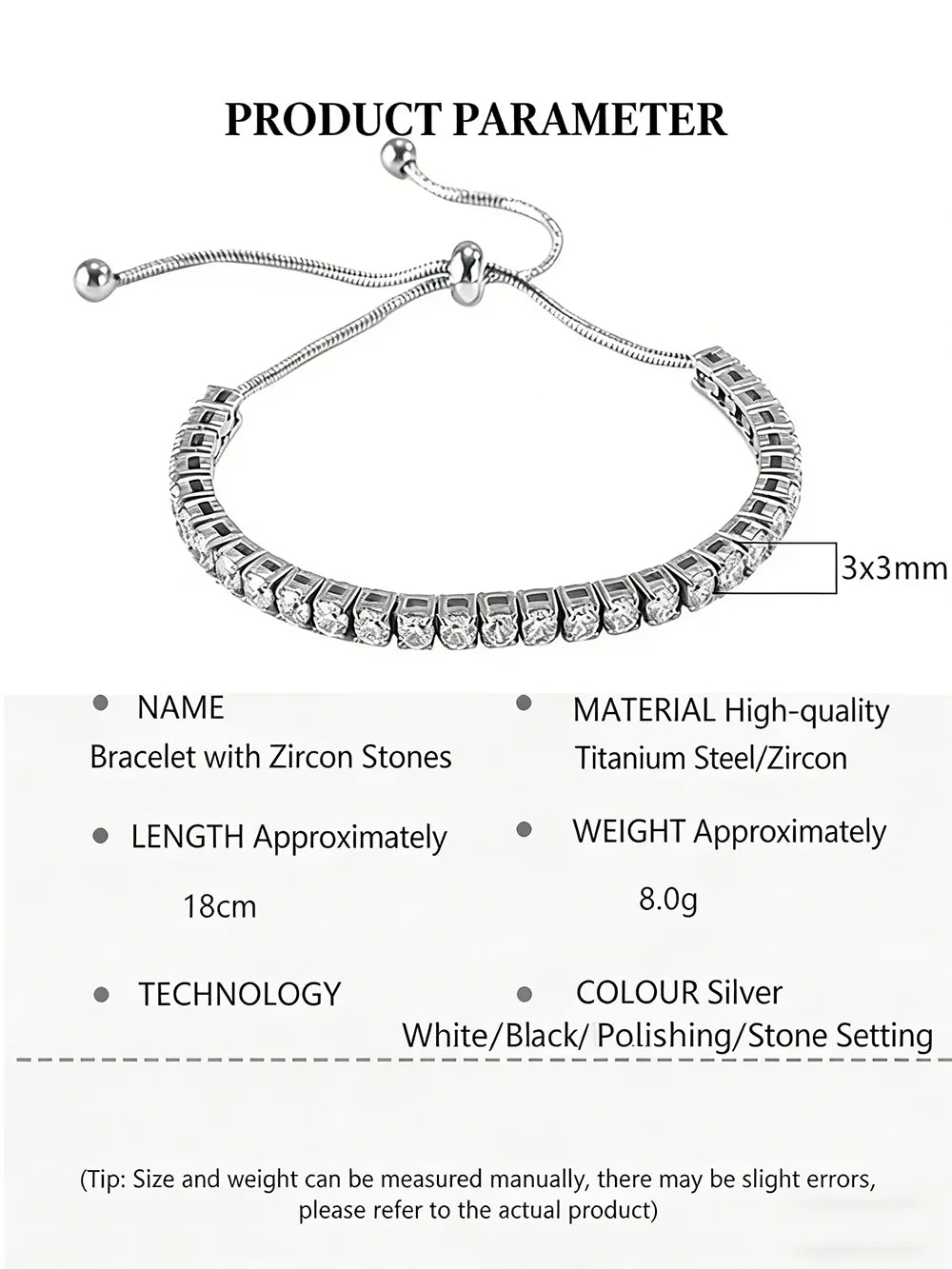 Tennis Bracelet 316L Stainless Steel 3MM Gradient