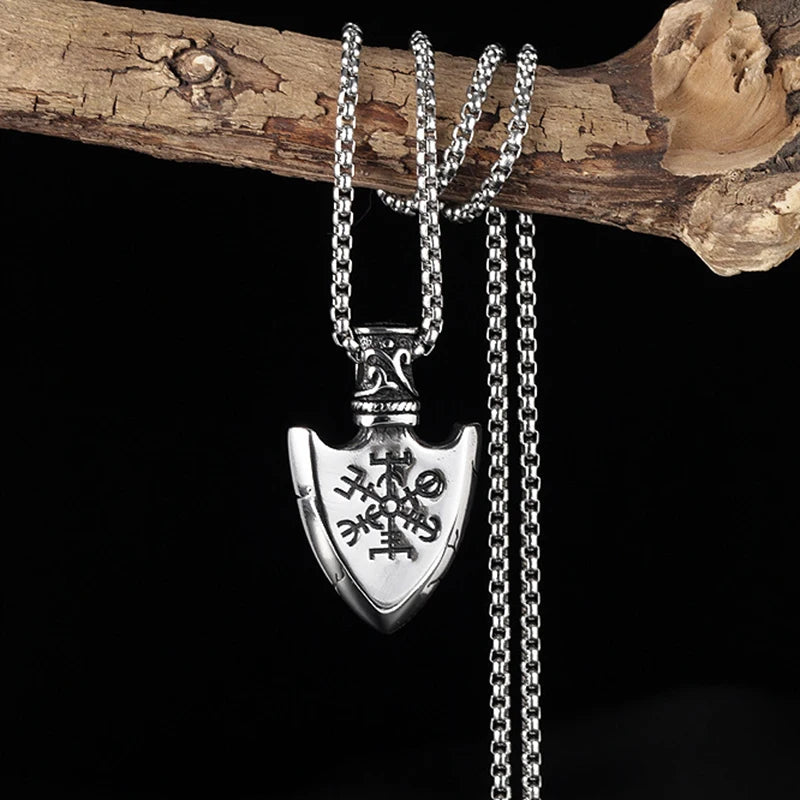Silver Viking Shield Pendant Necklace Statement