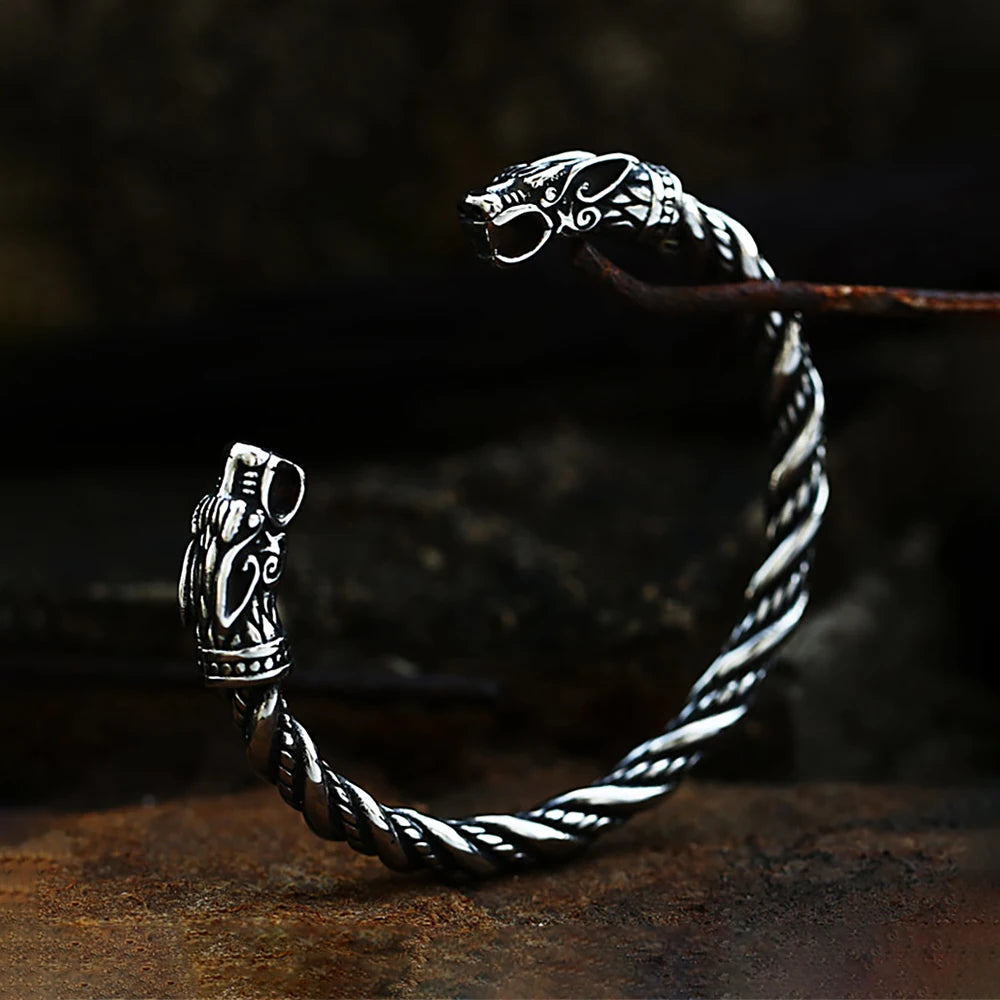 Viking Double Dragon Head Bracelet — Stainless Steel