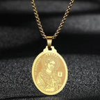 QIMING Dainty Saint George Pendant Necklace For Men Stainless Steel Warrior St. George's Dragon Medallion Mythology