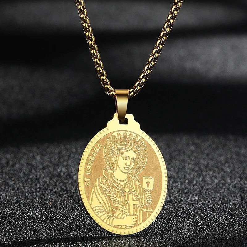 QIMING Dainty Saint George Pendant Necklace For Men Stainless Steel Warrior St. George's Dragon Medallion Mythology