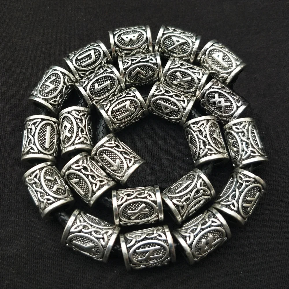 24pcs Metal Tubes Hair Braid Beard Dreadlock Beads Viking Rune Bead Spacer Knife Beads Rings Clips Styling Tools Pendant Braider