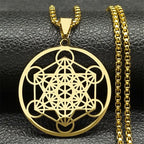 Yoga Hindu Buddhism 7 Chakra Stainless Steel Necklace Sacred Geometry Angel Seal Metatron Symbol Necklace Jewelry