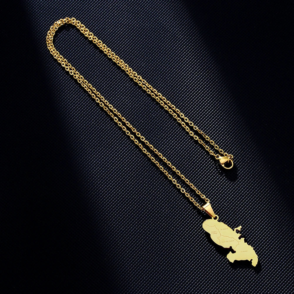 Martinique Map Pendant Necklace — Stainless Steel