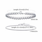 Vnox 2pcs/Set Cuban Figaro Rope Snake Chain Bracelet Set for Men Boys, Gold Black Silver Color Stainless Steel Wristband Jewelry