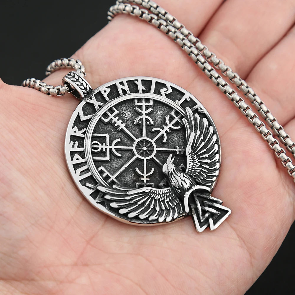 Compass Rune Pendant — Stainless Steel