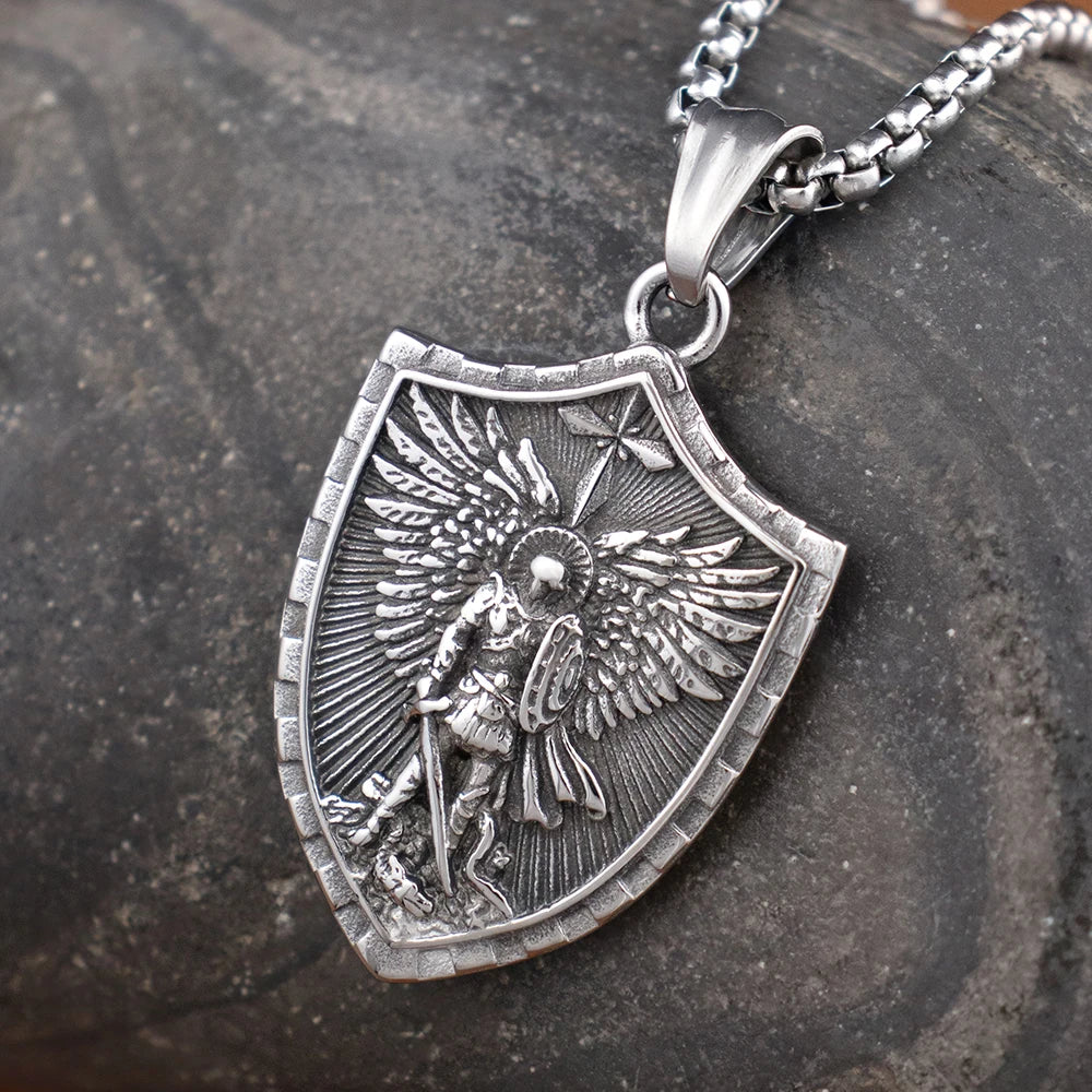 Vintage Stainless Steel Archangel Pendant Chain for Men Powerful St.Michael Necklaces Amulet Fashion Women Jewelry