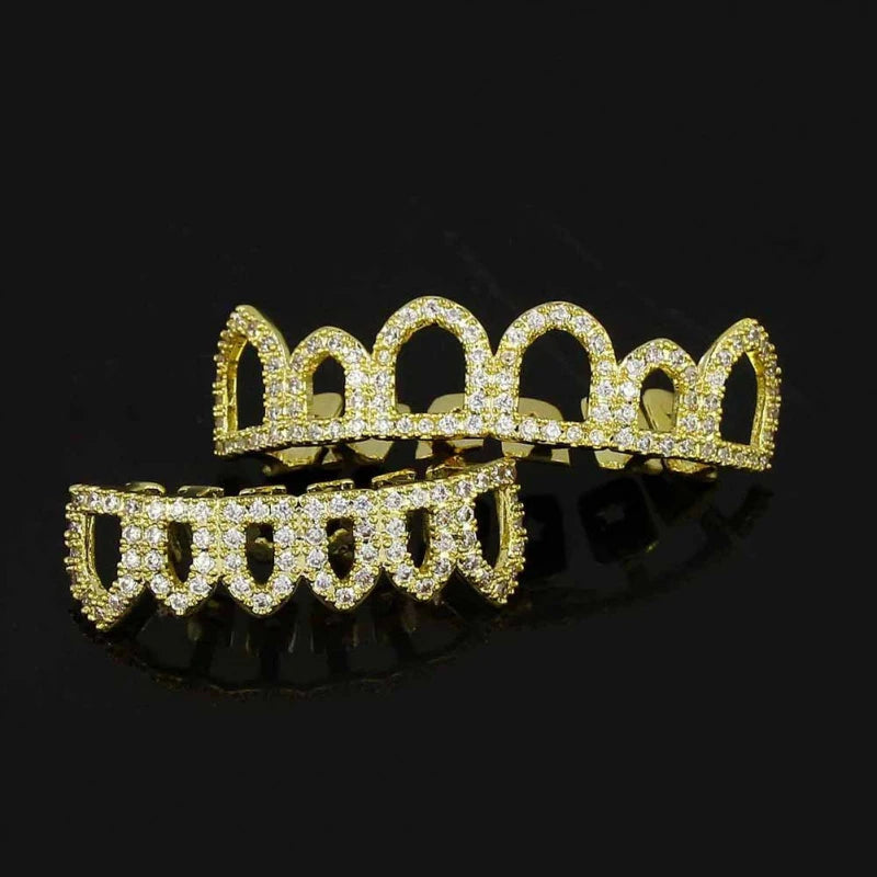 New Grillz Teeth Men Grills Your Teeth Top Bottom Set Brass Dental Grills Molding Bars Unisex Hip-Hop Rapper Costume