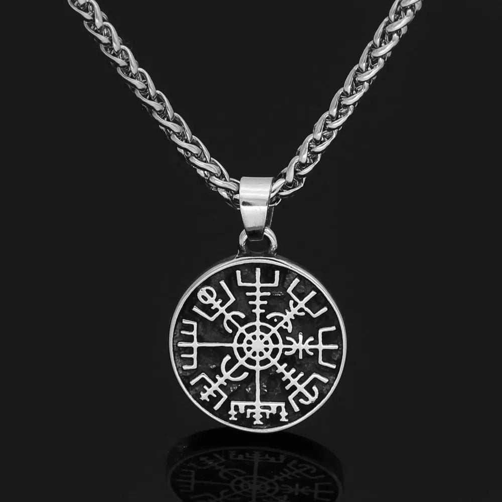 Vintage Viking Compass Stainless Steel Pendant Necklace Nordic Rune Amulet Biker Fashion Jewelry Accessories For Men Women