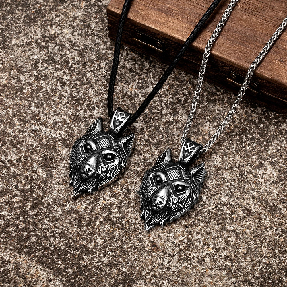 Odin's Wolves Valknut Pendant Necklace — Steel