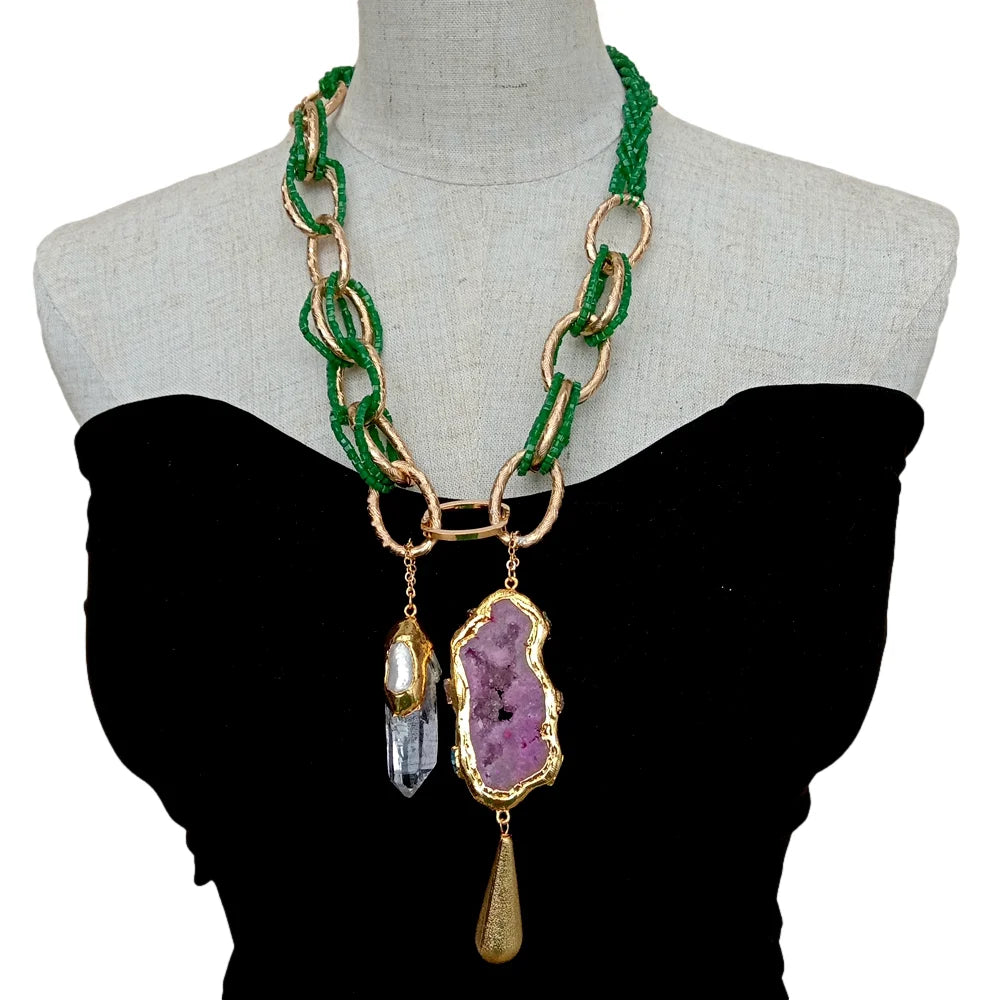 Agate Quartz Pearl Pendant Necklace — 24"