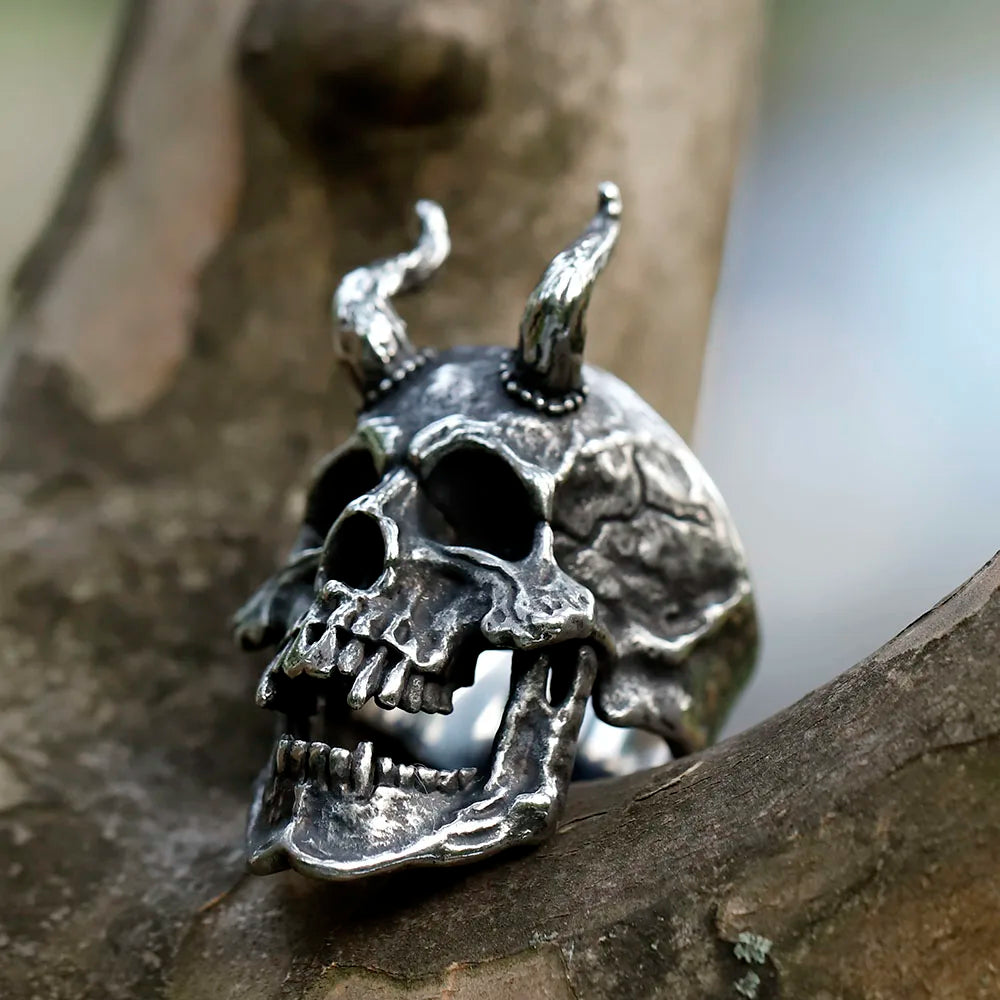 Horned Satan Skull Ring — 316L Stainless Steel