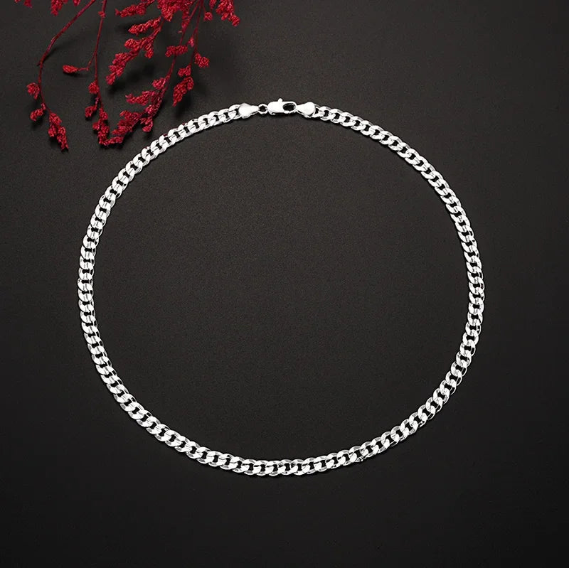 Fine 925 Sterling Silver Charm 7MM Chain Necklace for Women Man Luxury Fashion Party Wedding Accessories Jewelry Christmas Gifts