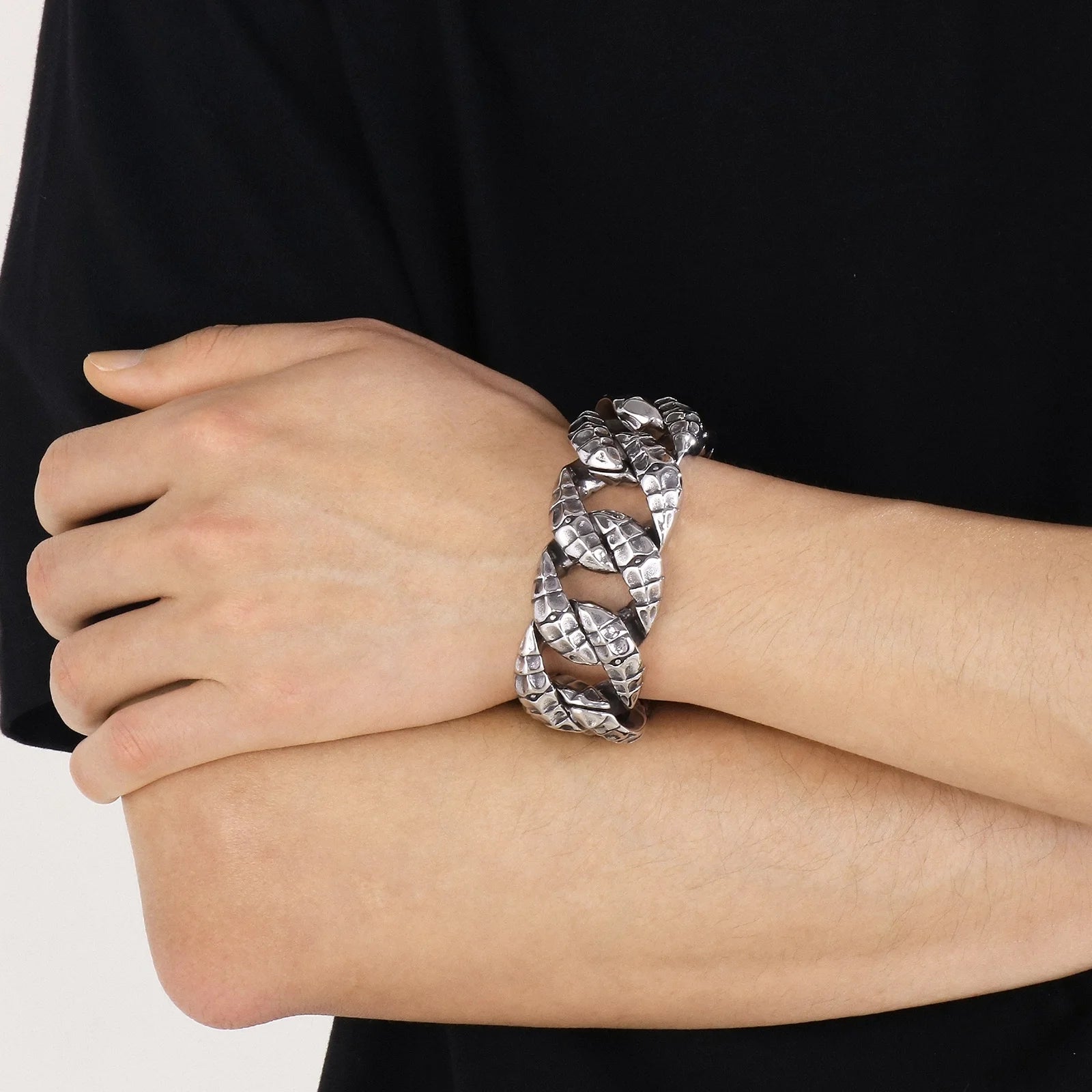 30mm Stainless Steel Dragon Heavy Curb Bracelet for Men Vintage Foundry Armor Tapping Pattern Cuban Male Bangle Jewelry