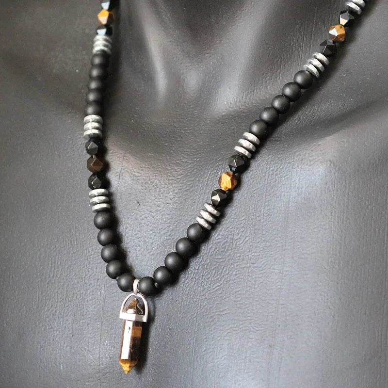 Tiger Eye Onyx Mala Beaded Necklace