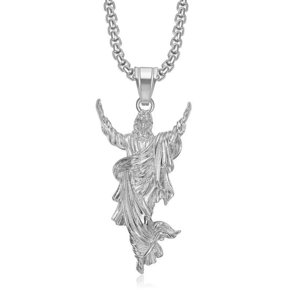 Religious Iced Out Bling Christ Jesus Head Pendant Stainless Steel Cubic Zirconia Christian Necklace for Women Men
