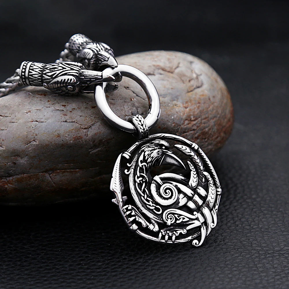 Nordic Viking Raven Pendant Necklace — Stainless Steel