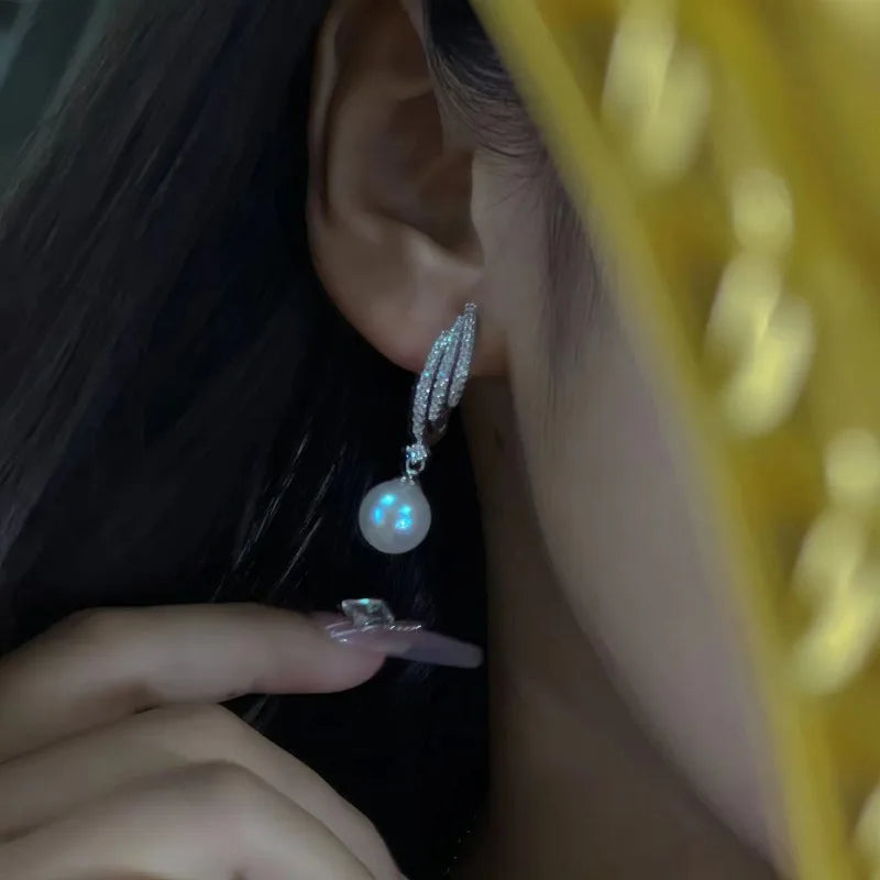 Three-Line Pearl Stud Earrings — Stainless
