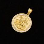 1pc Saint Michael Gold color round pendant with rhinestone For Men Women HIP hop Punk 316L Stainless Steel Knight Jewelry Gifts