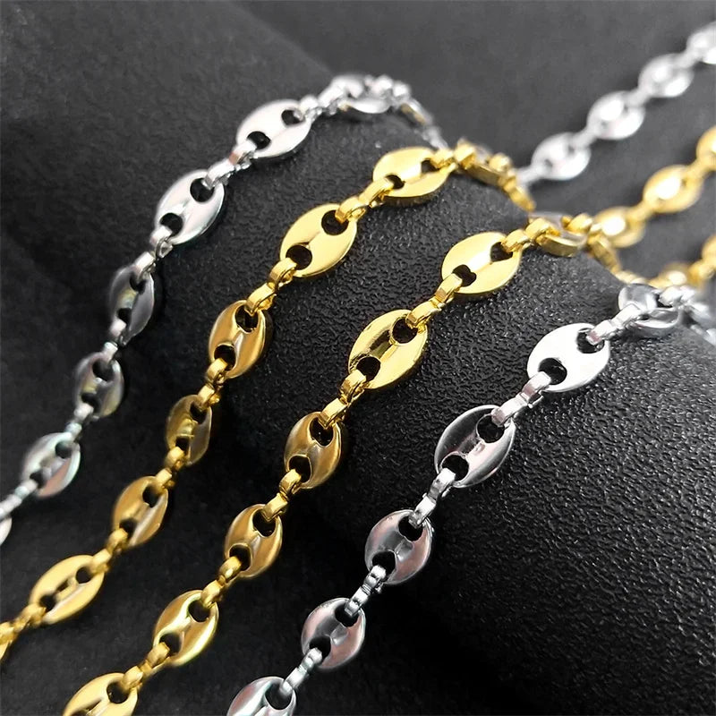 Fashion Stainless Steel Coffee Beans Link Chain Necklace Fashion Silver Color Goth Hip Hop Long Necklaces for Man Women Jewelry