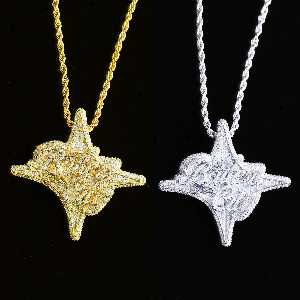 Aokaishen Iced Out Los Ballers La City Necklace Pendant for Men Real Gold Plated Cubic Zirconia Hip Hop Jewelry