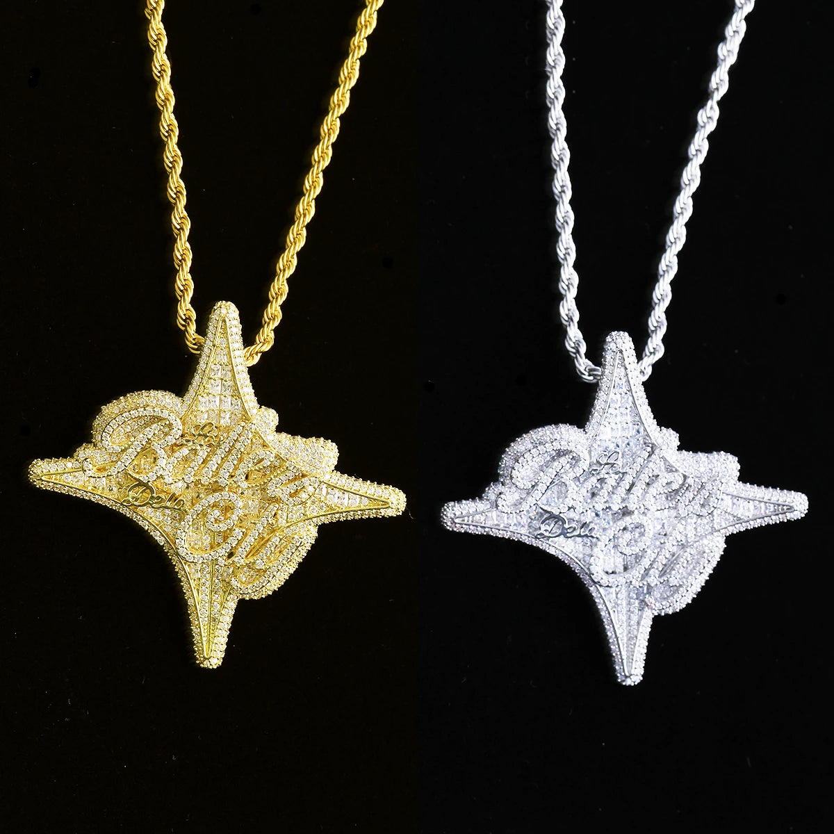 Aokaishen Iced Out Los Ballers La City Necklace Pendant for Men Real Gold Plated Cubic Zirconia Hip Hop Jewelry