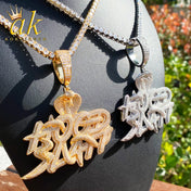 Gold Iced Out Snake Hood Hustle Pendant Necklace