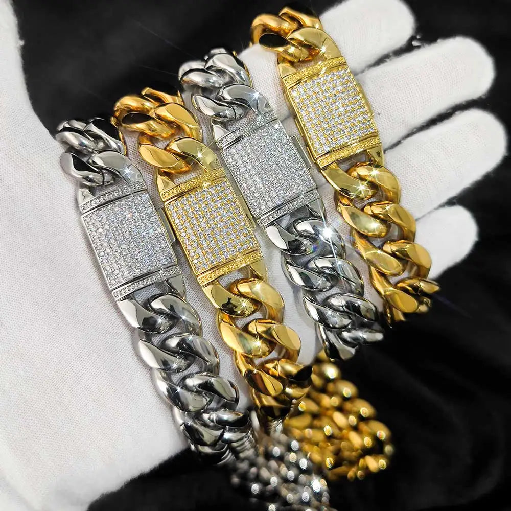 18K Gold Cuban Chain Necklace Iced Out 18MM