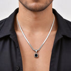 Vnox Geometric Square Natural Stone Pendant Necklace for Men, Gold Silver Color Stainless Steel Blade Chain, Trendy