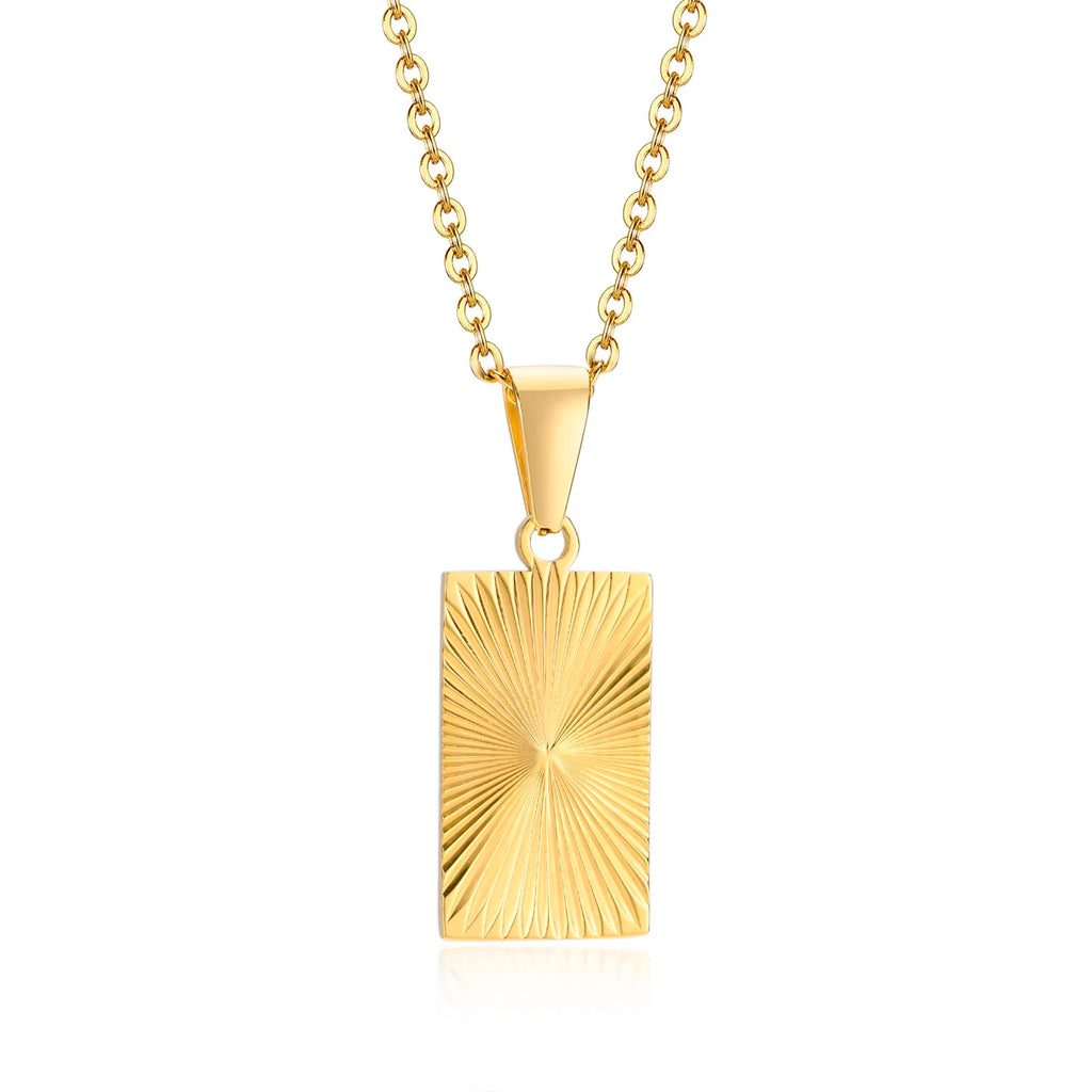 Sunburst Rectangle Pendant — Gold Stainless