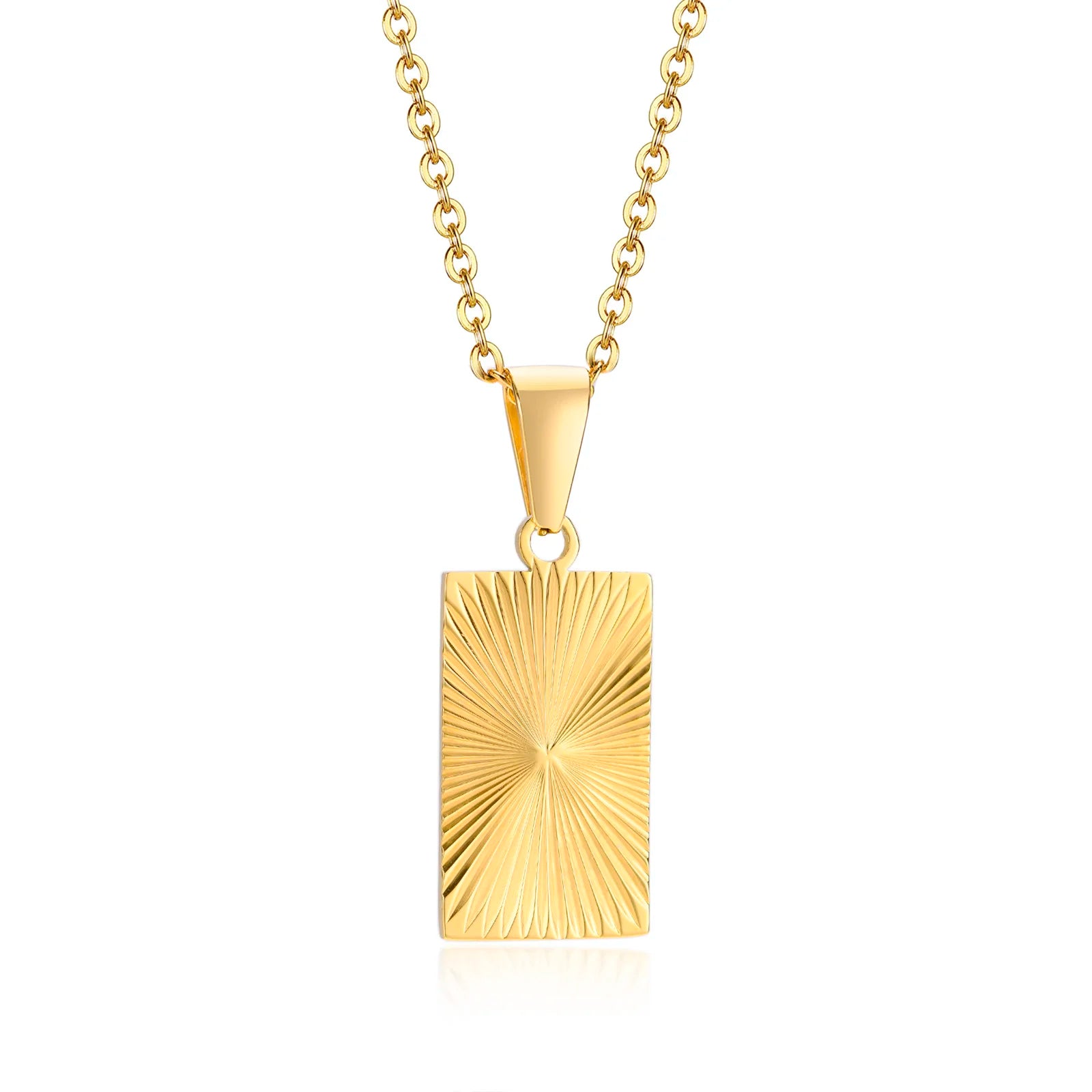 Sunburst Rectangle Pendant — Gold Stainless