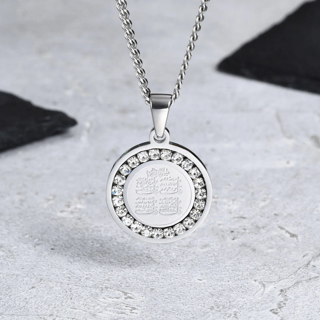 Iced Out Prayer Coin Pendant Necklace — Stainless Steel