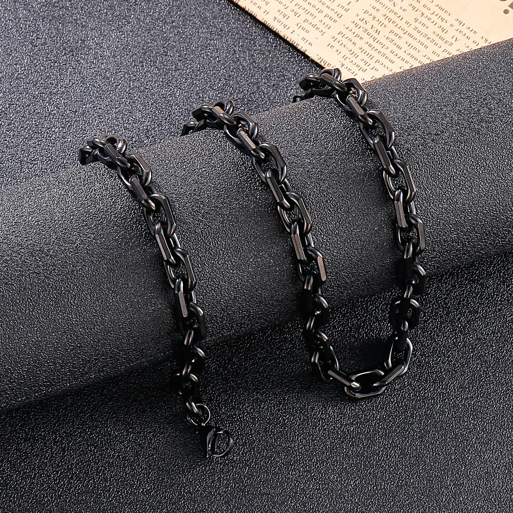 8mm Black Link Chain Necklace Bracelet For Men Stainless Steel Jewelry Gift Set