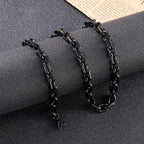 8mm Black Link Chain Necklace Bracelet For Men Stainless Steel Jewelry Gift Set