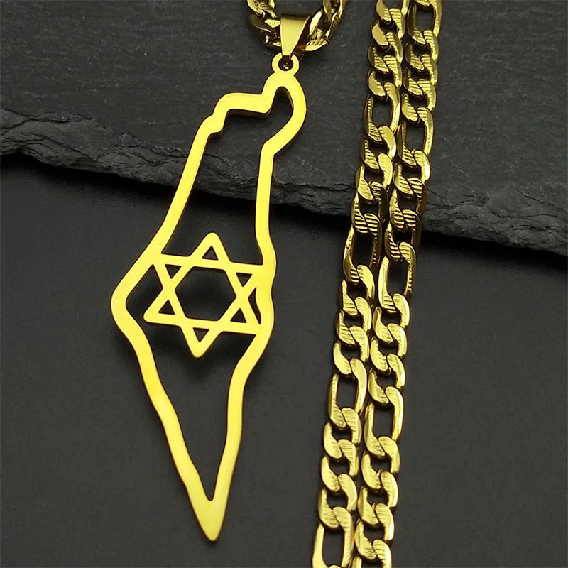 Israel-Palestine Map Pendant Necklace — Gold-Tone