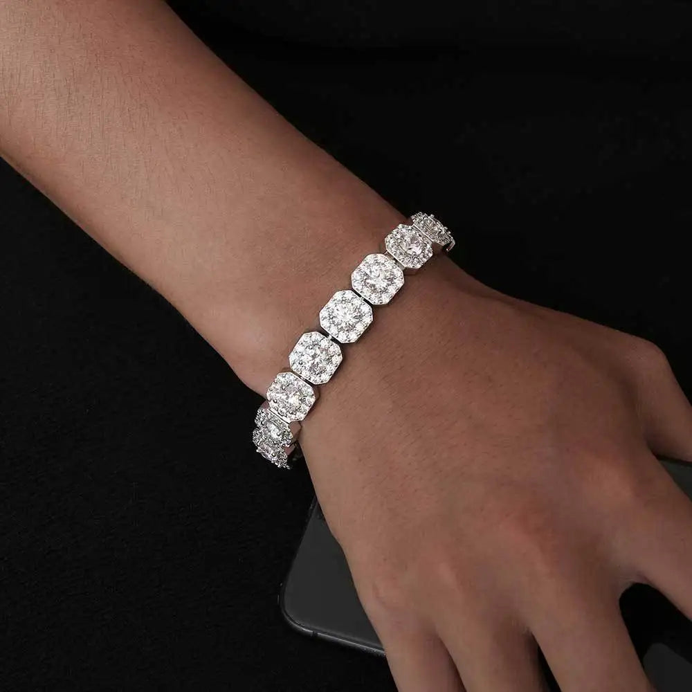 TBCYD 4-6.5mm Full Moissanite Iced Tennis Bracelet for Men Women 925 Silver Square Cuban Link  Hip Hop Plated 18k Luxury Jewelry