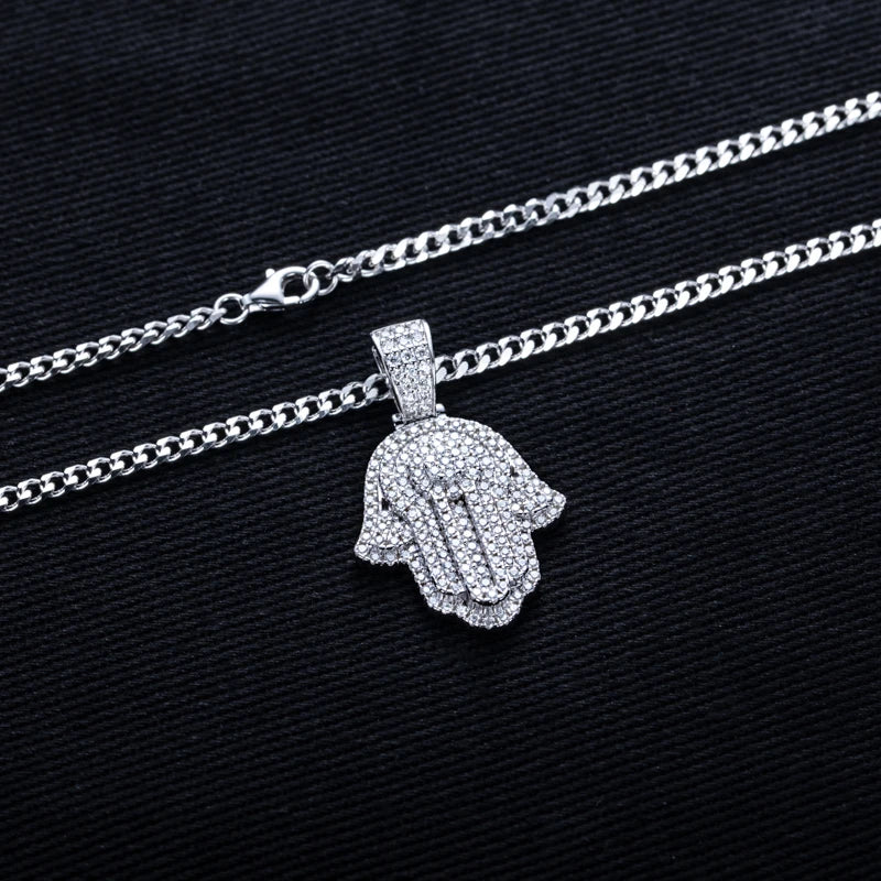 Iced Out Hamsa Pendant — 925 Silver