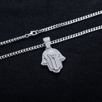 Iced Out Hamsa Pendant — 925 Silver