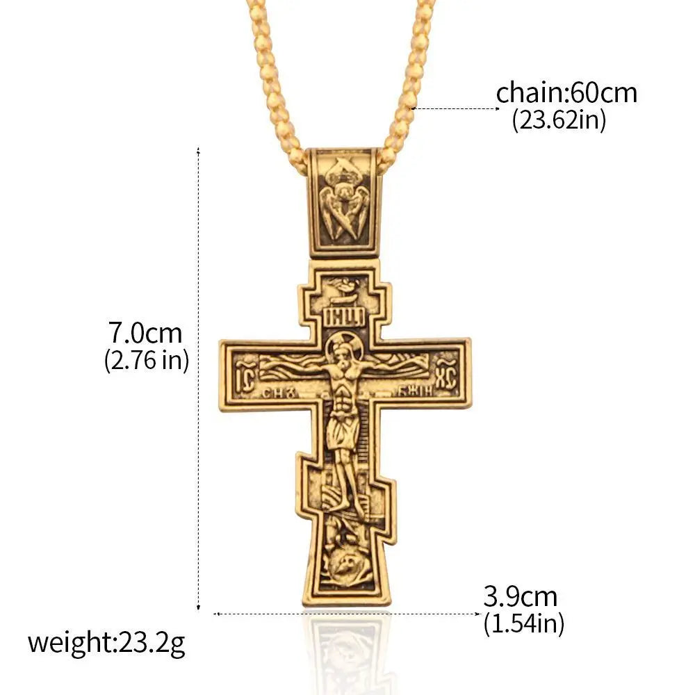 Movie John Wick Jesus Cross Necklace Crucifix Eastern Orthodox Prayer Big Pendant For Men Women Jewelry Accessories