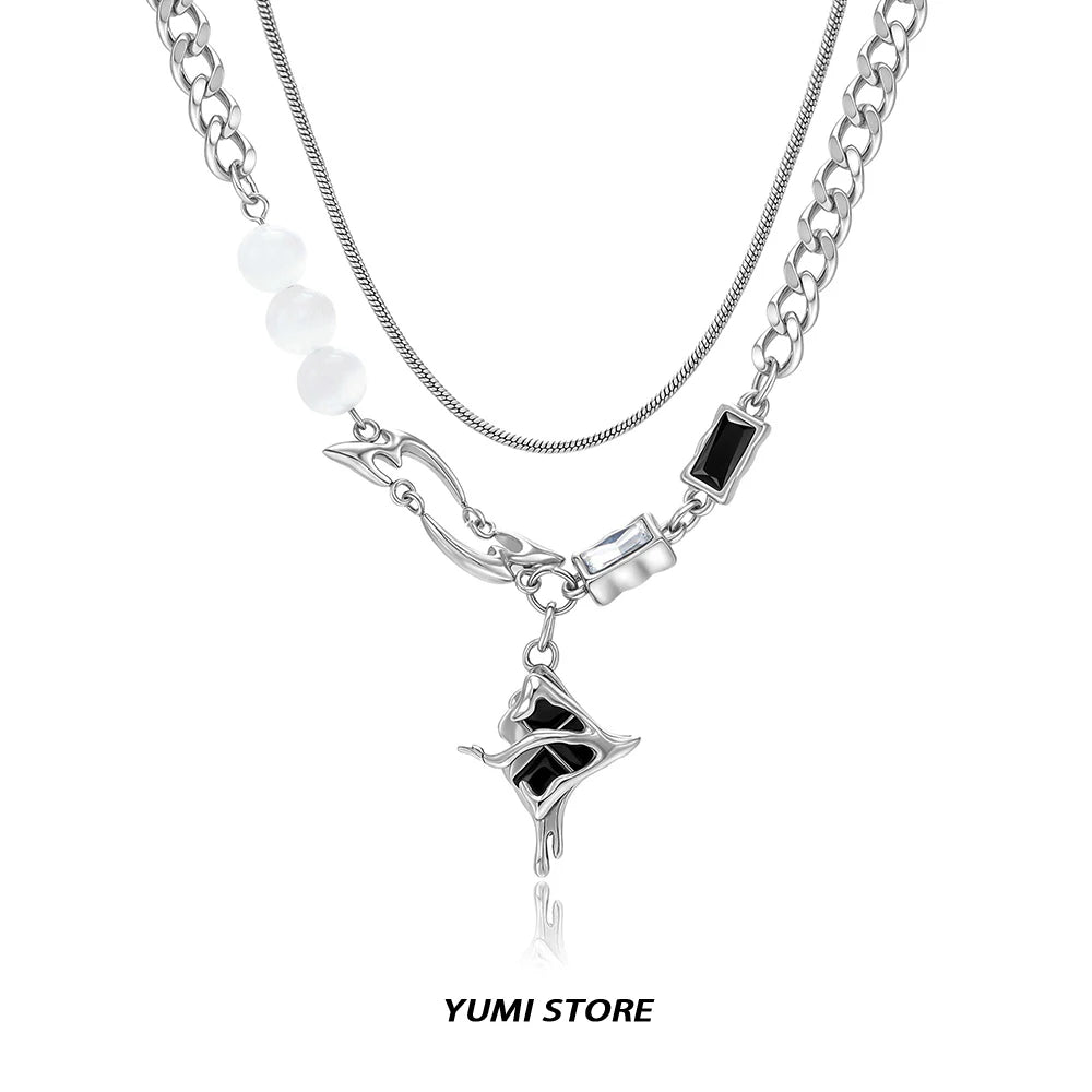 Hip Hop Melting Star Pendant for Man Woman Original Design Non Fading Titanium Steel Lock Chain New Couple Jewelry Kpop