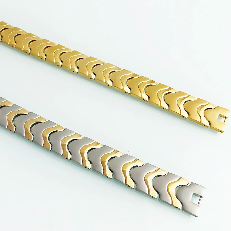 16mm Link Chain Stainless Steel Men's Bracelet Luxury Gold Color Matte Finish With Strong Magnets Therapy Man Bracelets