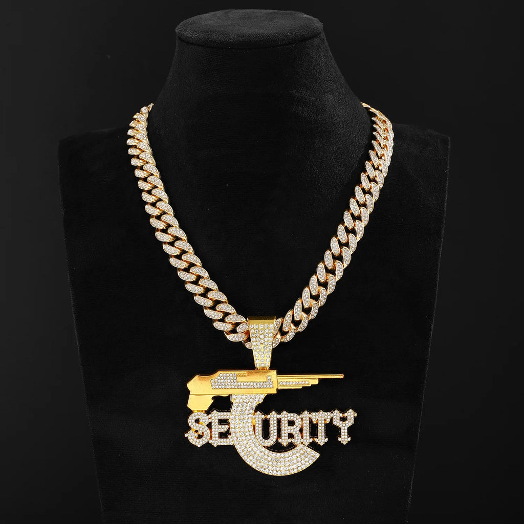 Full Crystal Cross Pendant Cuban Chain Necklace — Two-Tone