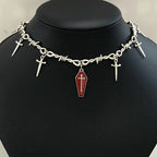 Goth Dropping Oil Bloody Coffin Pendant Choker Necklace Punk Hip Hop Jewelry Y2K Vampire Little Thorns Chain Choker Gift